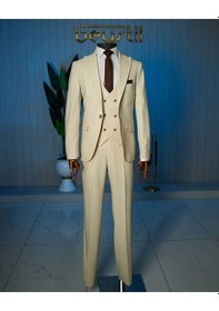 Resim Bys Beystil Sivri Yaka Krem Takım Elbise Bezayak - Slim Fit 