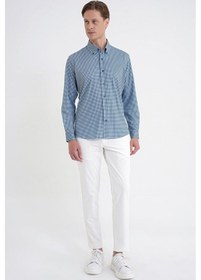 Resim Slim Fit Pötikare Baskılı Pamuklu Yaka Düğmeli Yeşil Gömlek G 1604 