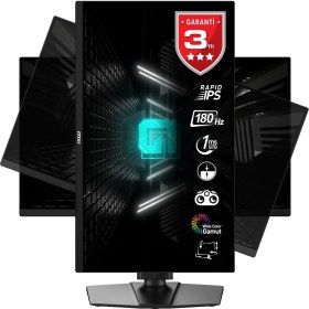 Resim MSI 24.5" G255PF E2 1920X1080 (Fhd) 16:9 Flat Rapıd IPS 180HZ 1ms Adaptıve-Sync Pıvot Gamıng Monıtor 