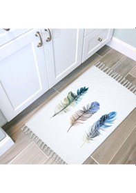 Resim Banyo Halısı Dijital Baskılı Banyo Paspası 50x80 Polyester Kaymaz Tabanlı Duş Paspası Plume Beyaz - Siyah 