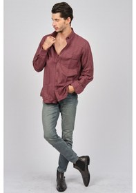 Resim De Leone Erkek Uzun Kollu Yün Apre Gömlek 0171114 Bordo Bordo 
