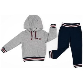 Resim Unisex Çocuk Gri Lacivert Kapüşonlu Mevsimlik Pamuklu Eşofman Takımı Gri 