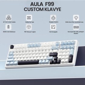 Resim Aula F99 3 Modlu Rgb Hot Swap Mekanik Reaper Switch Kablosuz Makrolu Klavye Lacivert 