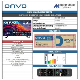 Resim Onvo 32OV6000H 32" 82 Ekran Uydu Alıcılı HD Android Smart LED TV 