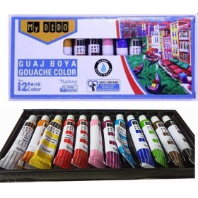 Resim Guaj Boya 12 Renk x 9 Ml Su Bazlı Tüp 1 Paket Mydido Guaj Boya 12 li Çok Renkli 