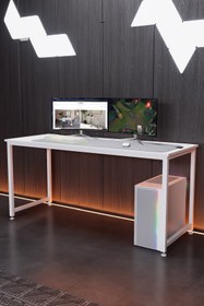 Resim KODIGU Beyaz 160cm Gaming Masa - 160cm x 60cm Oyuncu Masası - Ayarlanabilir Sallanmaz Oyuncu Masası 