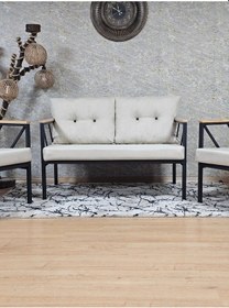 Resim Zafir Siyah Boyalı Bahçe - Balkon - Mutfak Çay Seti Takımı Bahçe Koltuk Takımı Krem 