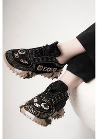 Resim Luisa Orijinal Guja Özel Seri Taş Detaylı Kadın Spor Ayakkabı Siyah Siyah 