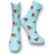 Resim Me-vo Tekli Bebe Mavisi Renkli Unisex Esnek Nem Alabilen Pamuklu Karpuz Desenli Soket Çorap Bebek Mavisi 