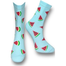 Resim Me-vo Tekli Bebe Mavisi Renkli Unisex Esnek Nem Alabilen Pamuklu Karpuz Desenli Soket Çorap Bebek Mavisi 