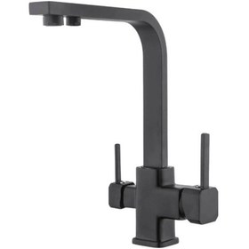 Resim Paslanmaz Pirinç Arıtmalı Kare Siyah Eviye Bataryası Siyah 