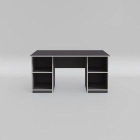 Resim Kenzlife ofis masası kuma kengo gri 75*170*80 raflı dolap çiftli eşkenar bilgisayar çalışma masası 