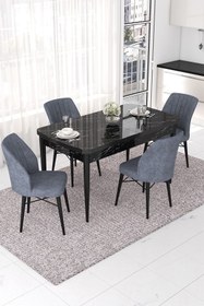 Resim Canisa Concept Nef Serisi 70x114, Açılabilir Mdf Mutfak Masa Takımı, Siyah Mermer Desen Masa Ve 4 Füme Sandalye 