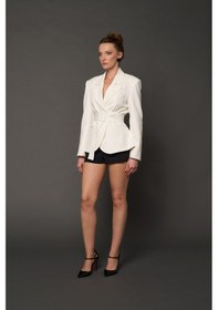 Resim Thalure Kadın Beyaz Beli Kemer Detaylı Blazer 