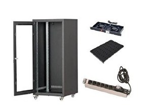 Resim Setrack 26U 19" 600x600 Rack Kabinet - Sabit Raf - Fan Modülü - Grup Priz 