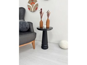 Resim Ahşap Tekli Mantar Yan Sehpa Modern 50 cm Siyah Renk Fiskos Çiçeklik 