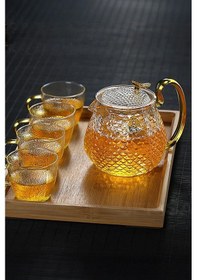 Resim Modern Cam Demlik 550 Ml - Isıya Dayanıklı, Cam Süzgeçli Ve Altın Kulplu Çay Keyfi Şeffaf 