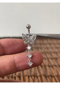 Resim 316 L Cerrahi Çelik Özel Tasarım Kelebek Modeli Göbek Piercingi Gümüş 