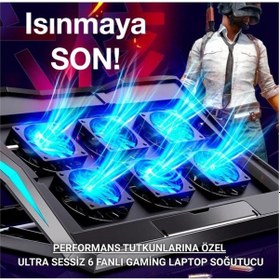 Resim Coofbe Yükseklik Ayarlı Led Işıklı Turbo 6 Fanlı Notebook Laptop Soğutucu Notebook Laptop Standı 