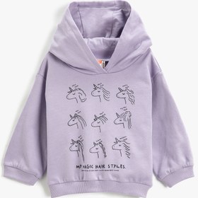 Resim Kız Bebek Unicorn Baskılı Kapşonlu Sweatshirt Uzun Kollu 