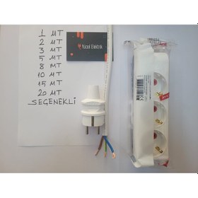 Resim 3x2,5 Ttr Tam Bakır Kablolu Kaliteli 3 Lü Grup Priz 8 Mt 
