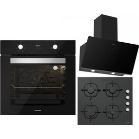 Resim Silverline Siyah Ankastre Set :soho Siyah 60 cm Cam Davlumbaz , CS5335B01 Siyah Ankastre Cam Ocak , B06502B01 Siyah Ankastre Fırın 