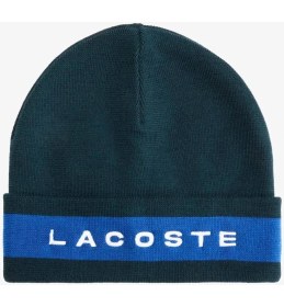 Resim Lacoste Renk Bloklu %100 Yün Erkek Bere Koyu Yeşil Mavi Beyaz 