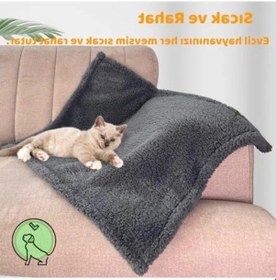 Resim Yıkanabilir Peluş Kedi Köpek Battaniyesi, Gri, 80x100 Cm 183 Açık Mavi 