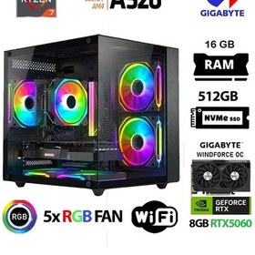 Resim Xaser Giga X10 R7-5700X 16 GB 512 GB M.2 Nvme SSD 8 GB RTX5060 Free Dos Oem Paket Masaüstü Oyuncu Bilgisayarı 