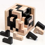 Resim 54 parça Ahşap Zeka Bulmaca Küpü, Ahşap Bulmacalar L-Şekilli Puzzle Mantık Bulmaca Eğitici Oyuncak 