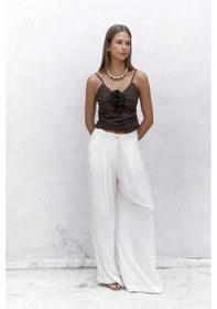 Resim Mai Collection Mai Studios Co. Mahoney Ekru Keten Palazzo Pantolon Ekru 