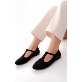 Resim Siyah Süet T-strap Mary Jane Tasarım Babet Siyah Süet 