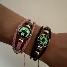Resim 2'li Set Işıltılı Moda El Yapımı Dokuma Çiftler Güneş, Ay ve Yıldız Bilezik Seti, İyi Arkadaş Kombinasyonu Parlayan Takı Hediyeleri Sevgililer Günü/Ramazan için Orta Doğu'da 