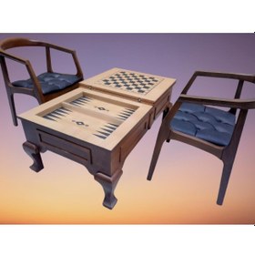 Resim Bengimobilya Orta Sehpa Tavla -Satranç Model Kayın Aslan Parlak Ceviz 2 Adet 