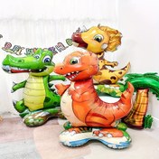 Resim 3 Adet 3D Ayakta Duran Hayvan Balon Seti - T-Rex, Triceratops, Timsah - Doğum Günü, Yıldönümü, Festivaller İçin Alüminyum Film Balonları - Parti Süslemeleri, Elektrik Gerekmez 