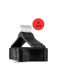 Resim 40 Adet Ahşap Görünümlü Plastik Siyah Kıyafet Elbise Askısı Askılığı Gömlek Askısı Pantolon Askısı Siyah 