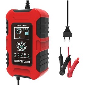 Resim Foxsur Araba 12V 10A 24V 5A Otomatik AGM LIFEPO4 Akü Şarj Cihazı Kırmızı 