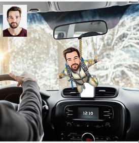 Resim Paraşüt İle Atlayan Tasarımlı Ahşap Araba Dikiz Ayna Süsü 