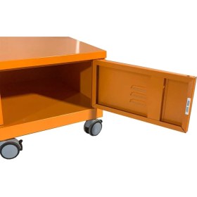 Resim Sarı Küp Turuncu Küp Tekerlekli ve Kapaklı Bölmeli Metal Mini Sehpa Komidin 