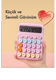 Resim Renkli Hesap Makinesi - 12 Haneli Yuvarlak Tuşlu Mor Renk Hesap Açık Mor 