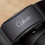 Resim Erkeklerin Şık Siyah Otomatik Tokalı Kemer'i - "Calvin" Yazılı, Kot ve İş Kıyafetleri İçin Şık Suni Deri Kemer, Rahat veya Resmi Durumlar İçin Mükemmel Hediye 
