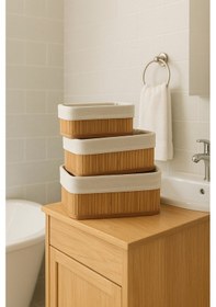 Resim 3'lü Bambu Sepet / Çok Amaçlı Bambu Ekmeklik / Bambu Saklama Kutusu Bambu Düzenleyici Bambu 