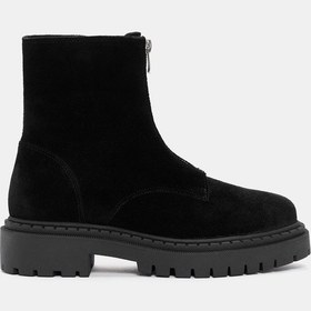 Resim Ziva Kadın Siyah Süet Deri Fermuarlı Bot Siyah Süet 