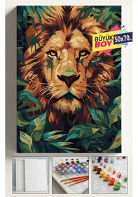 Resim Sayılarla Boyama Seti Numaralı Tuval Fırça Boya Dahil Kasnaklı Set 50x70 Cm - Orman Kralı Aslan 