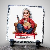 Resim Dizi Bağımlısı Anne Karikatürlü Taş Baskı 