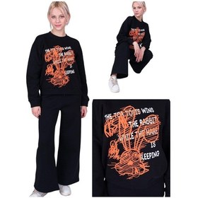 Resim Kız Çocuk Neon Tavşan Baskılı Tasarım Teenage Sweatshirt-13402-siyah Siyah 