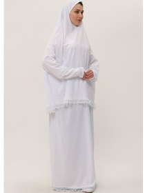 Resim Hürrem Bone 2 Parça Namaz Elbisesi Pamuk Kumaş Dantelli 2205 42 Beyaz 
