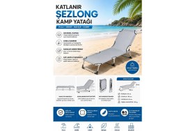 Resim Reyo Bysay Katlanır Şezlong Kamp Yatağı Kampet Plaj Deniz Bahçe Şezlongu Gri 