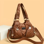 Resim Çok Yönlü İmitasyon Sentetik Deri Çanta, Vintage Alışveriş Omuz Çantası, Düz Renk Sırt Çantası, Crossbody Çanta 