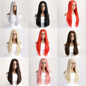 Resim Kadın Cosplay Peruk - Uzun Düz Sentetik Saç, %100 Yoğunluk, Isıya Dayanıklı Fiber, Toka Ağı Kapağı, Noel, Kostüm, Günlük Giyim, Parti için Şık 
